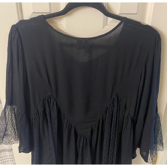 Fun & Flirt Elegant Black Tulle Lace Inserts 3/4 Sleeve Top Size Large - Picture 11 of 16